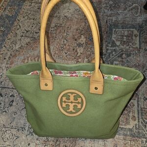 Tory Burch Olive Green Tote with Tan Handles